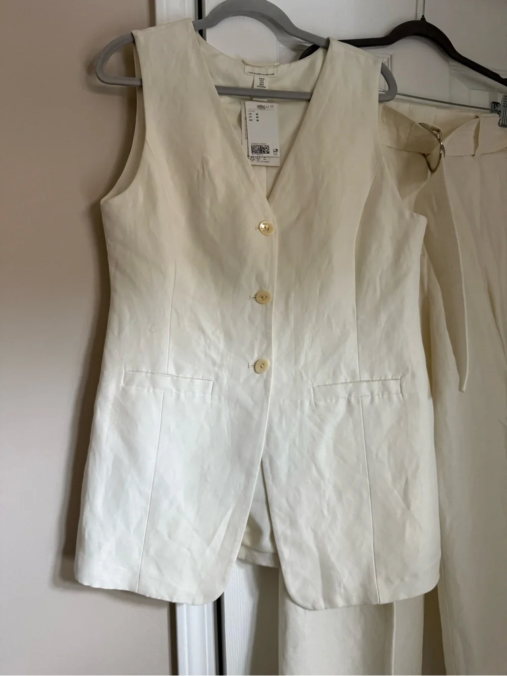 Linen Blend Wide Leg Set in Cream Size Medium NWT
